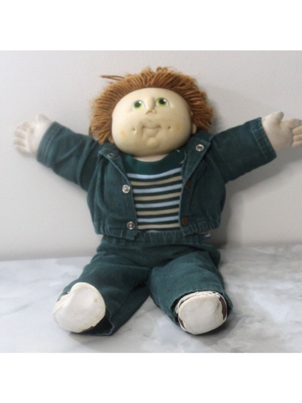 Vintage Cabbage Patch Style Soft‑Body Vinyl‑Face Doll Handmade Outfit As is